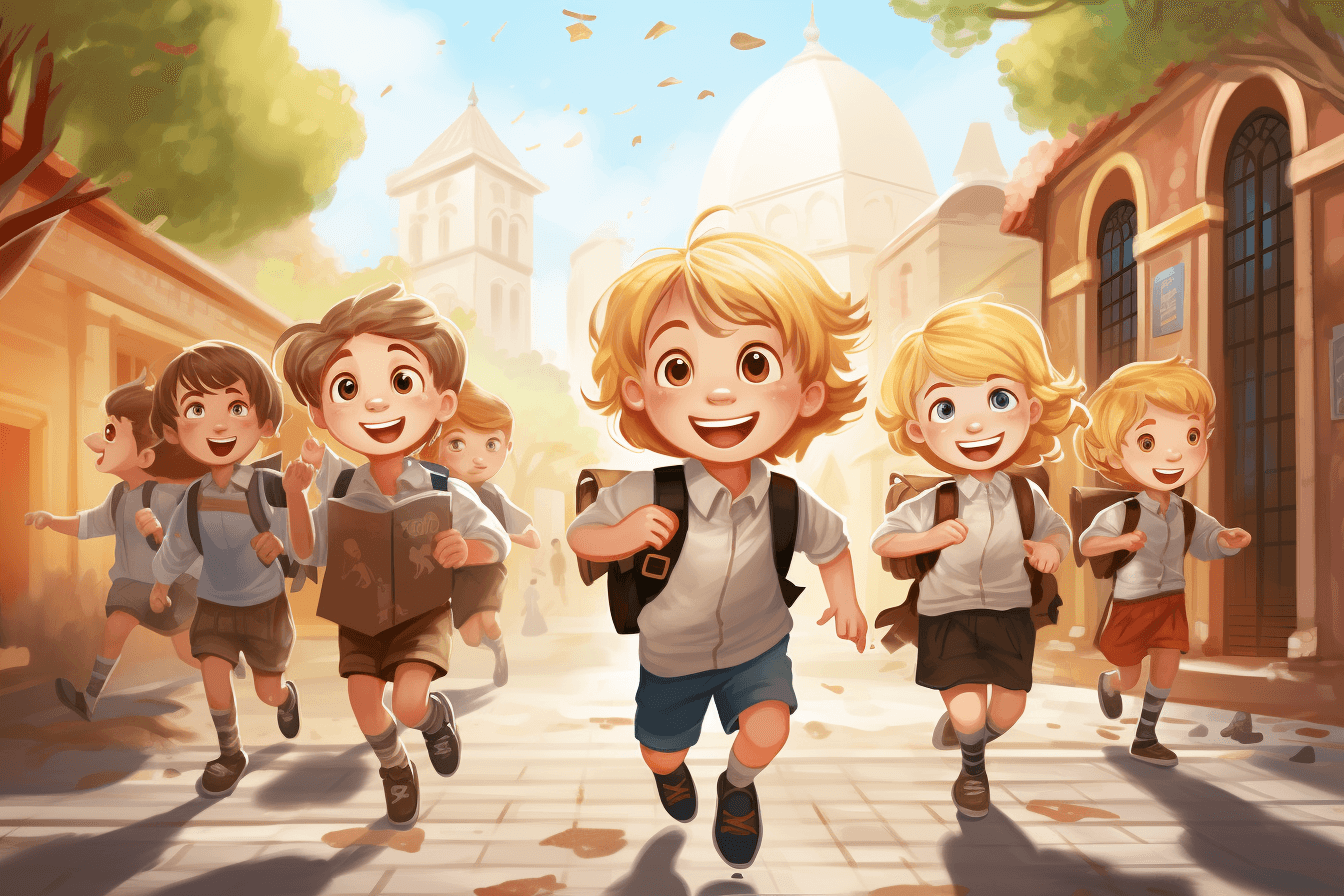 En Gerard i els seus amics corren pel carrer mentre van a l'escola